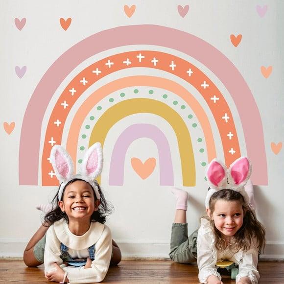 Adesivo de Parede Arco Íris com Corações - Arco Íris Boho