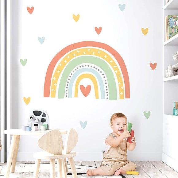 Adesivo de Parede Arco Íris com Corações - Arco Íris Boho