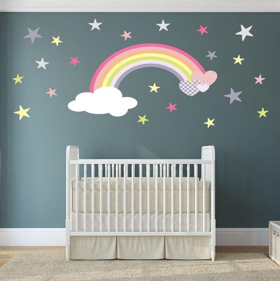Adesivo de Parede Arco Íris com Corações e Estrelas