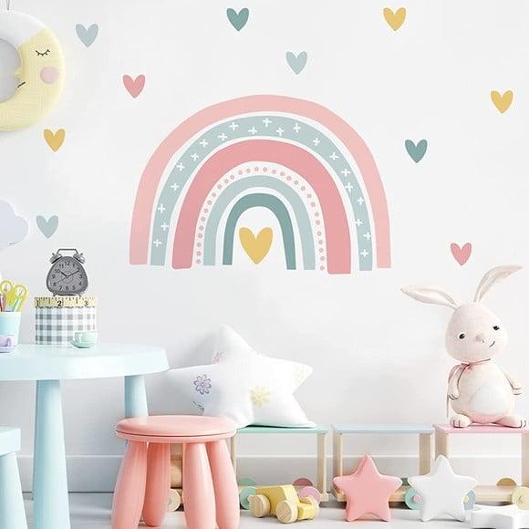 Adesivo de Parede Arco Íris com Corações - Arco Íris Boho