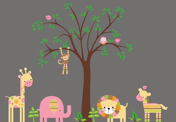 Adesivo de Parede Árvore com Bichinhos da Selva