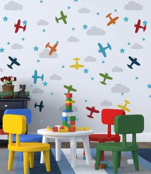 Adesivo de Parede Aviões/estrelas/nuvens