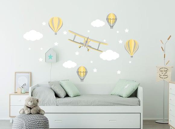 Adesivo de Parede Balões/avião/nuvens/estrelas