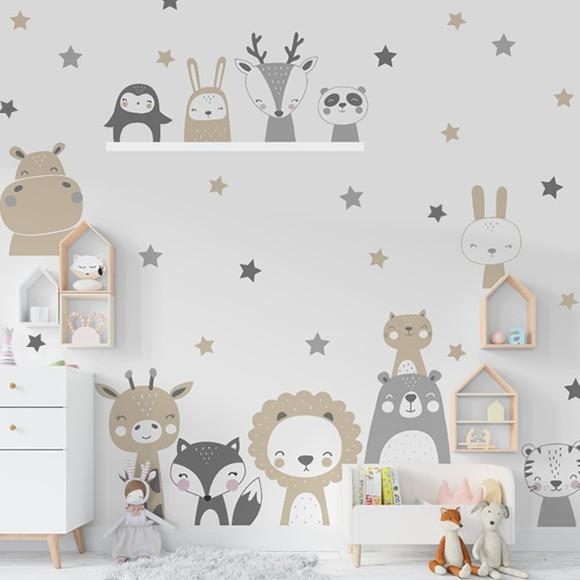 Adesivo de Parede Bichinhos e Estrelas