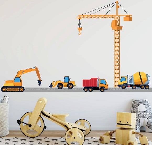 Adesivo de Parede Carrinhos de Construção + Guindaste