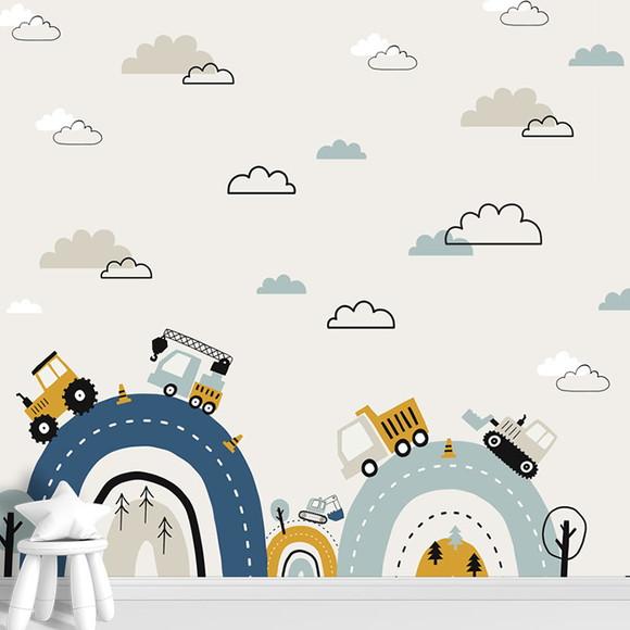 Adesivo de Parede Carrinhos de Construção Boho