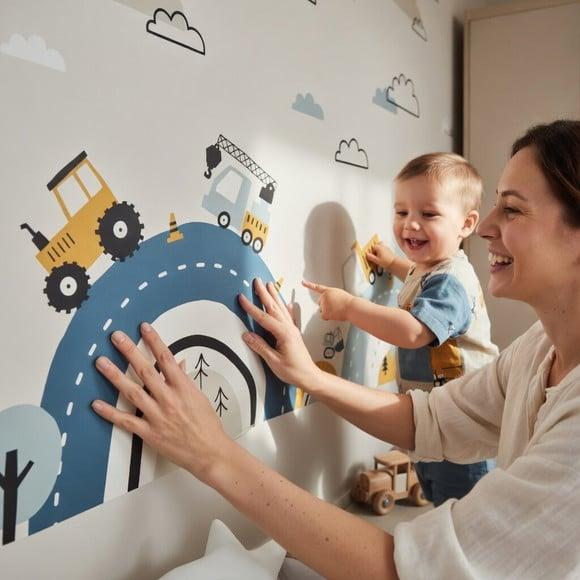 Adesivo de Parede Carrinhos de Construção Boho