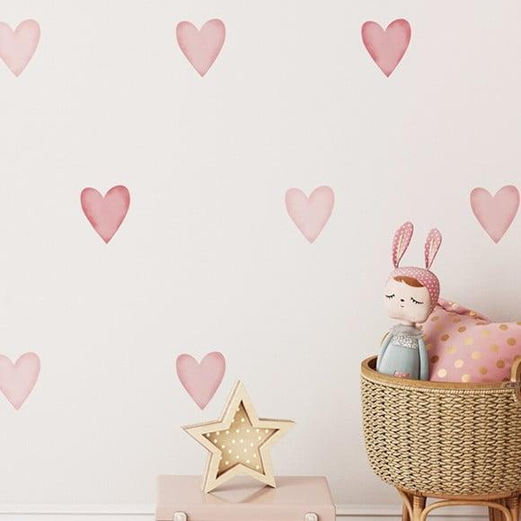 Adesivo de Parede Corações Rosa Aquarela - Adesivo Corações