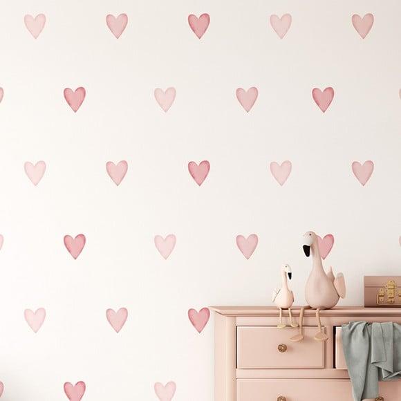 Adesivo de Parede Corações Rosa Aquarela - Adesivo Corações