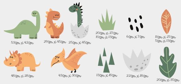 Adesivo de Parede Dinossauros Laranja e Verde