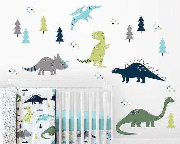 Adesivo de Parede Dinossauros, Triângulos e Pinheiros
