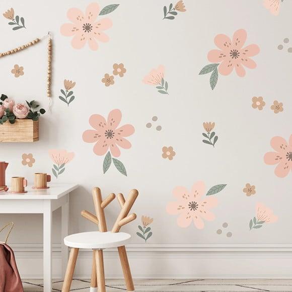 Adesivo de Parede Floral - Florzinhas, Folhas e Bolinhas