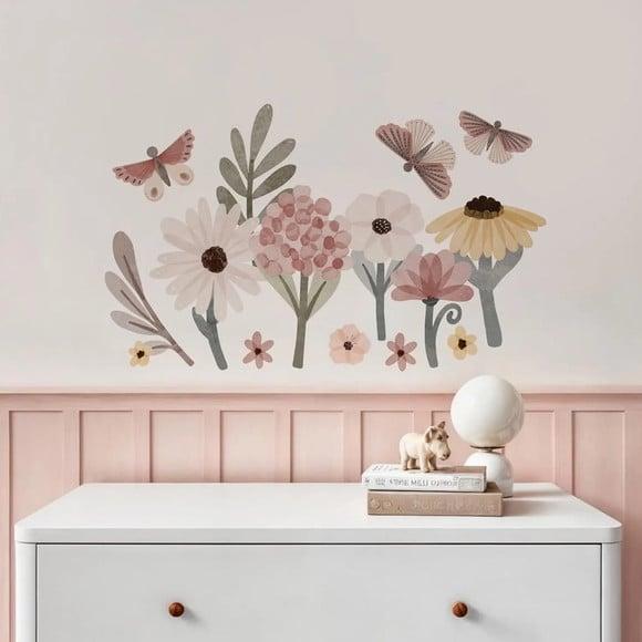 Adesivo de Parede Flores e Borboletas - Decoração Aquarela