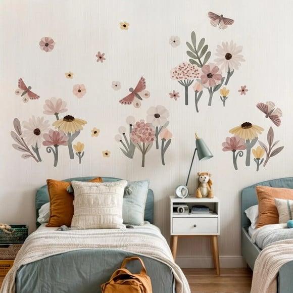 Adesivo de Parede Flores e Borboletas - Decoração Aquarela
