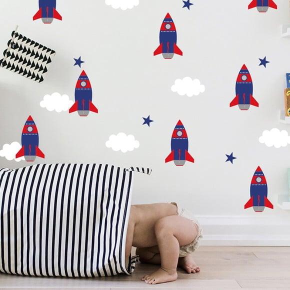 Adesivo de Parede Foguetes, Nuvens, Estrelas