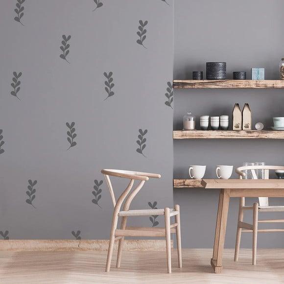 Adesivo de Parede Folhas - Adesivo de Parede Raminhos Cinza