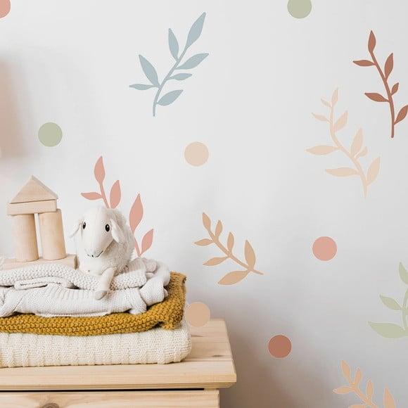 Adesivo de Parede Folhas Boho + Bolinhas - Raminhos Boho