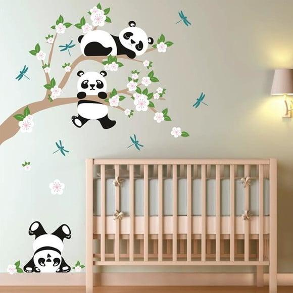 Adesivo de Parede Galho de Cerejeira com Pandas