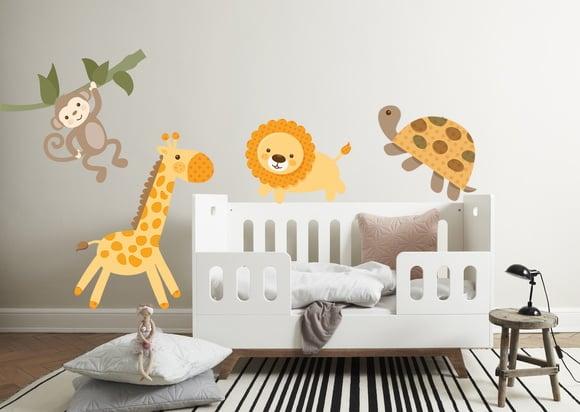 Adesivo de parede girafa, leão, tartaruga e macaquinho