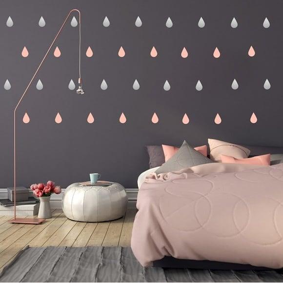 Adesivo de Parede Gotas Rosa e Prata