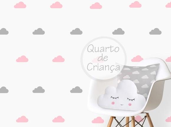 Adesivo de Parede Infantil Nuvens Cinza/rosa