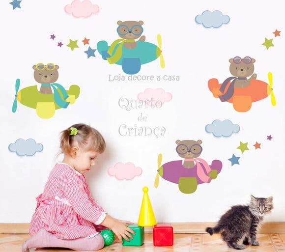 Adesivo de Parede Infantil Ursinhas nas Nuvens