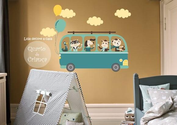 Adesivo de Parede Kombi com Bichinhos