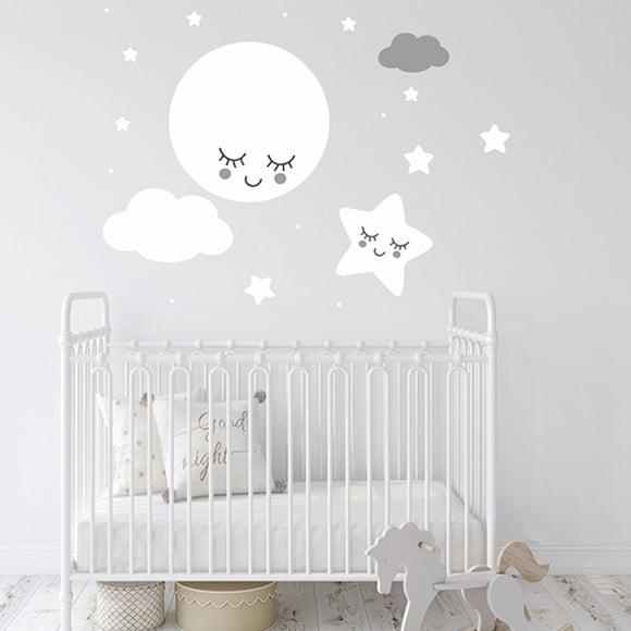 Adesivo de parede lua com carinha/estrelas/nuvens