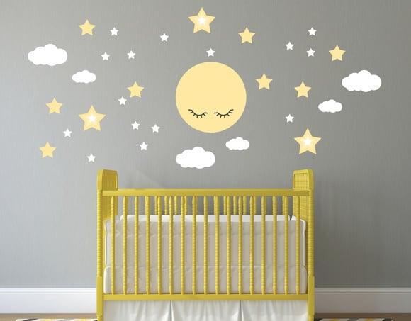 Adesivo de Parede Lua com Nuvens e Estrelas