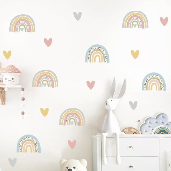 Adesivo de Parede Mini Arco Íris + Corações