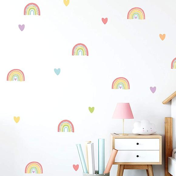 Adesivo de Parede Mini Arco Íris + Corações