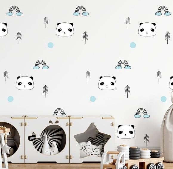 Adesivo de Parede Pandas, Arco Íris, Pinheiros, Bolinhas