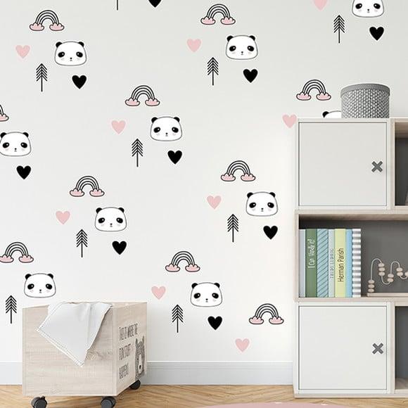 Adesivo de Parede Pandas, Arco Íris, Pinheiros, Corações