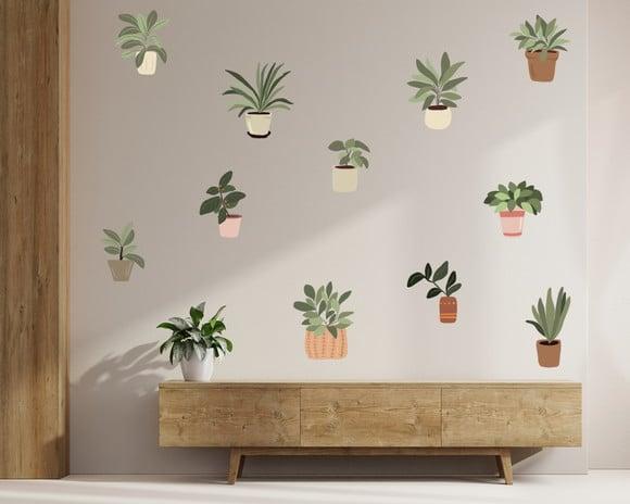 Adesivo de parede vasos de plantas