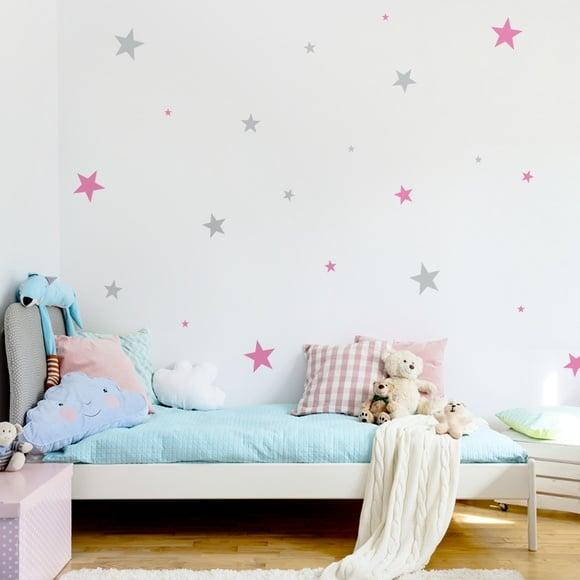 Adesivo estrelas rosa e cinza