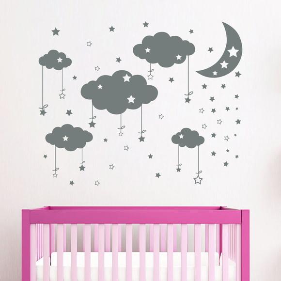 Adesivo lua nuvens e estrelas