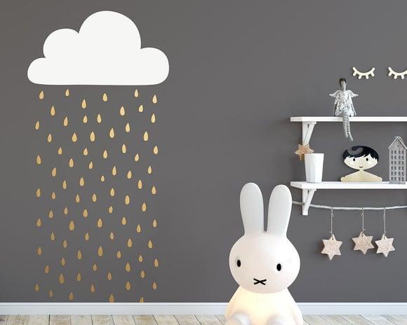 Adesivo nuvem branca + gotas douradas