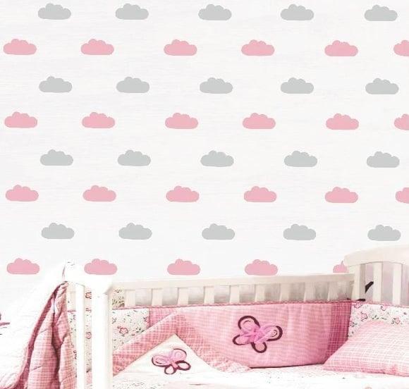 Adesivo nuvens cinza e rosa