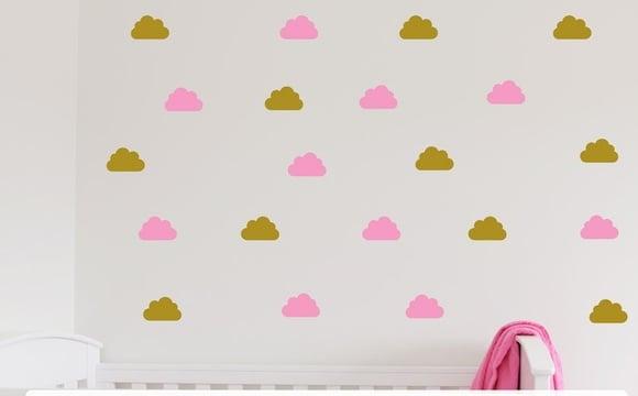 Adesivo nuvens rosa/dourado