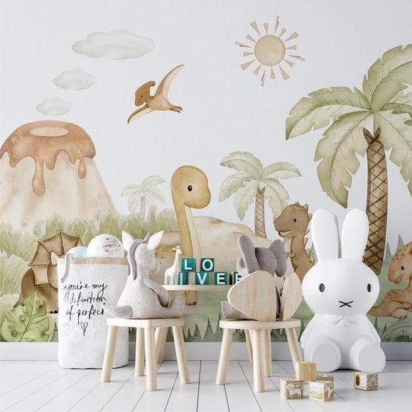 Papel de Parede Dinossauro Aquarela para Quarto Infantil