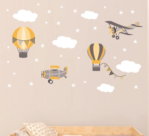 Promoção Adesivo Balões - Aviões - Nuvens - Estrelas