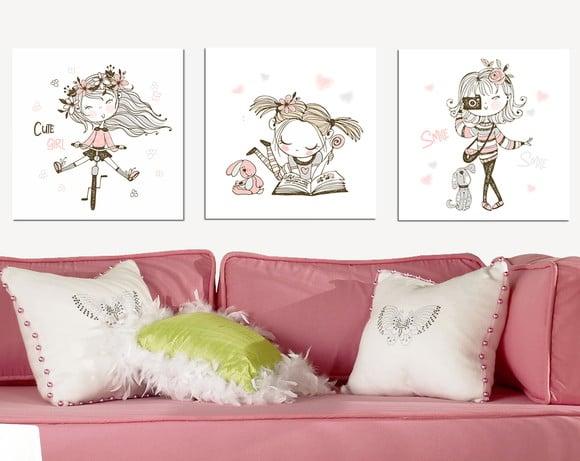 Quadrinhos para Quarto de Menina - Trio de Plaquinhas