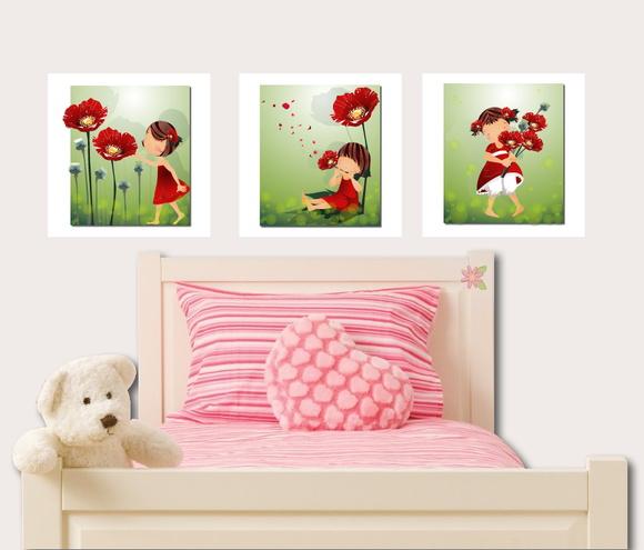 Quadrinhos para Quarto de Menina - Trio de Plaquinhas