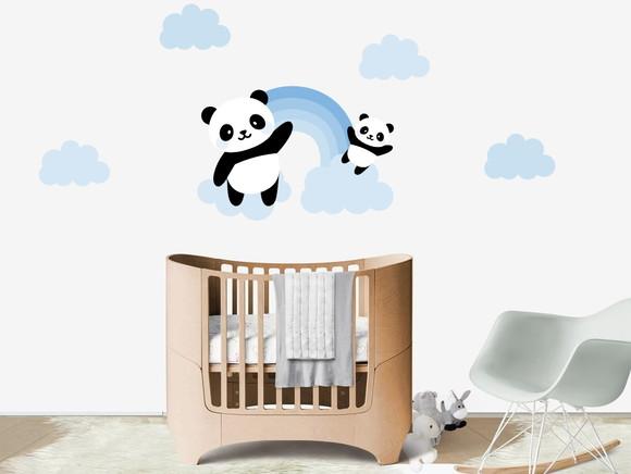 Adesivo Arco Íris - Pandas e Nuvens
