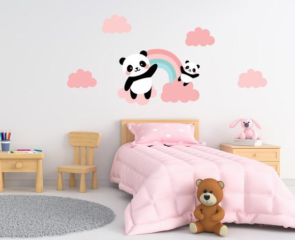 Adesivo Arco Íris - Pandas e Nuvens