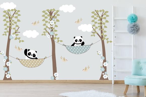 Adesivo árvores com pandas