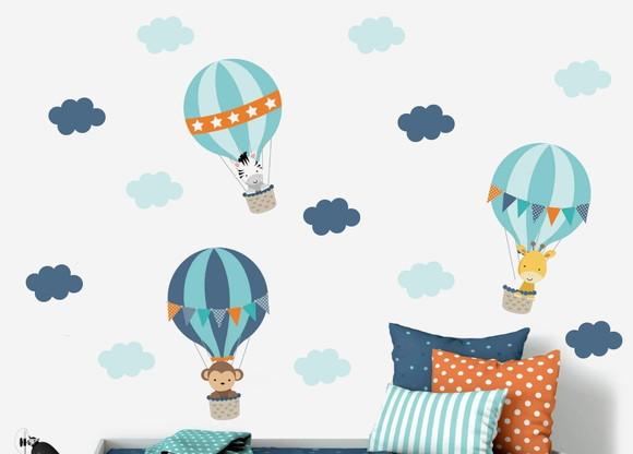 Adesivo de Parede Balões com Bichinhos + Nuvens