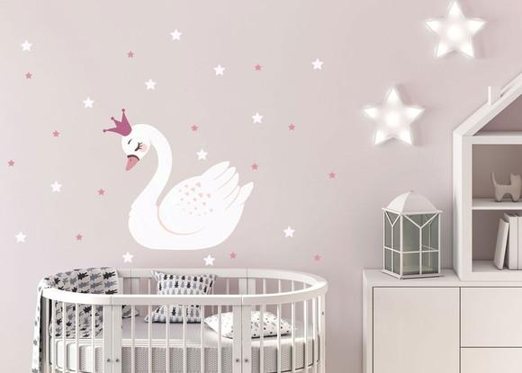 Adesivo de parede cisne e estrelas