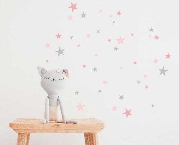 Adesivo de Parede Estrelas Cinza e Rosas