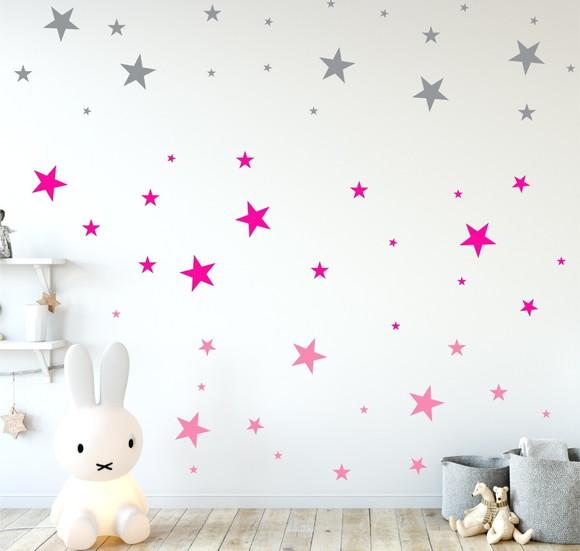 Adesivo de Parede Estrelas Pink/rosa/cinza
